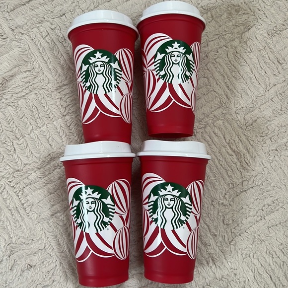 Bundle of 4 2024 Starbucks holiday reusable cups and lids, New condition - Picture 2 of 16